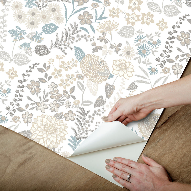 media image for Waverly Fiona Floral Peel & Stick Wallpaper in Neutral by RoomMates 215