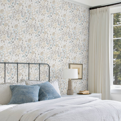 product image for Waverly Fiona Floral Peel & Stick Wallpaper in Neutral by RoomMates 5