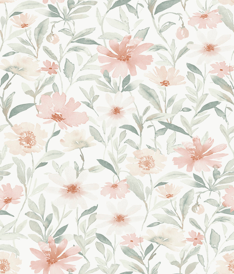 media image for Flower Market Peel & Stick Wallpaper in Pink/Jade 292