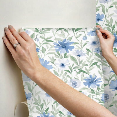 product image for Flower Market Peel & Stick Wallpaper in Blue/Mint 59
