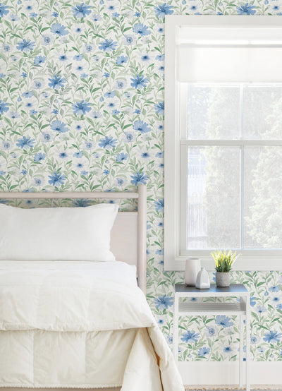 product image for Flower Market Peel & Stick Wallpaper in Blue/Mint 57