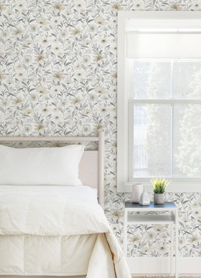 product image for flower market peel stick wallpaper in neutral by roommates 6 16