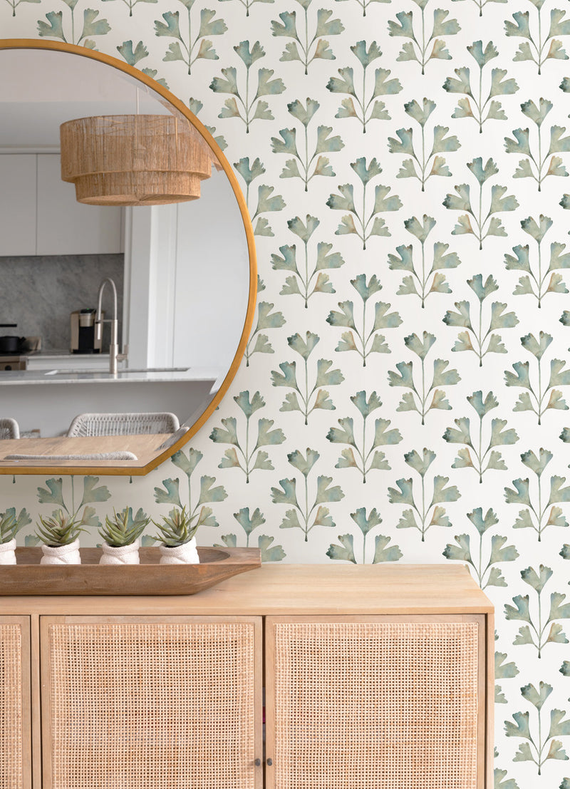 media image for Cat Coquillette Gingko Peel & Stick Wallpaper in Jade 220