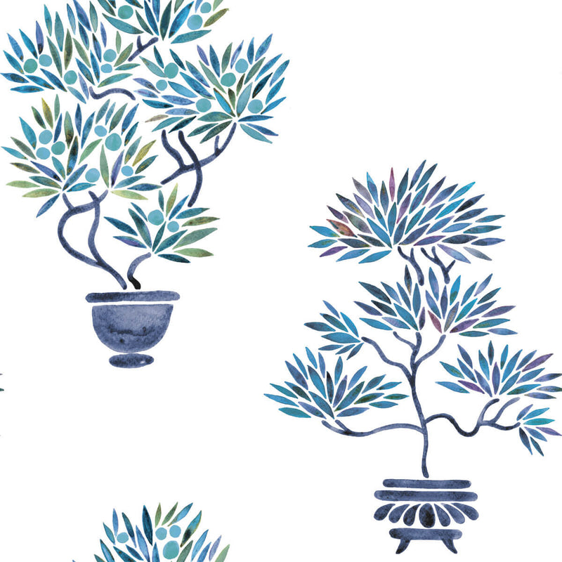 media image for Cat Coquillette Bonsai Peel & Stick Wallpaper in Blue 261