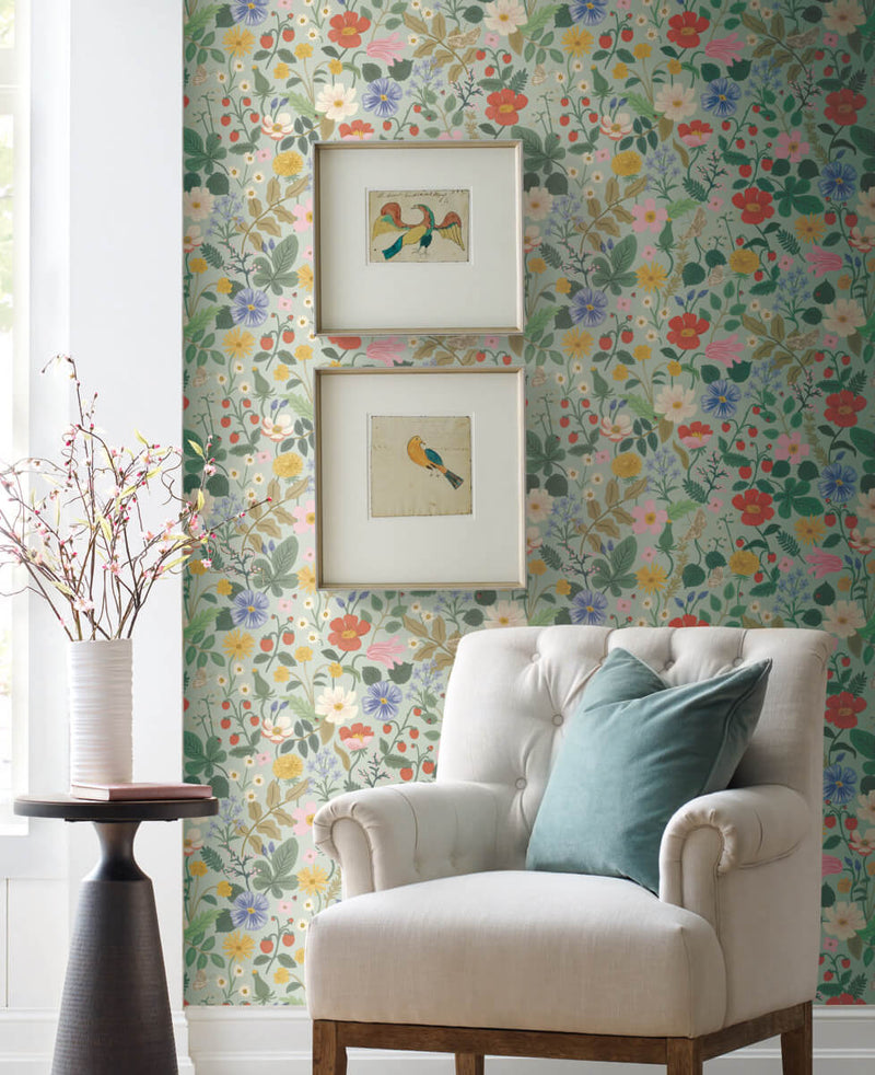 media image for Strawberry Fields Wallpaper in Mint from the Rifle Paper Co. 2nd Edition by York Wallcoverings 270