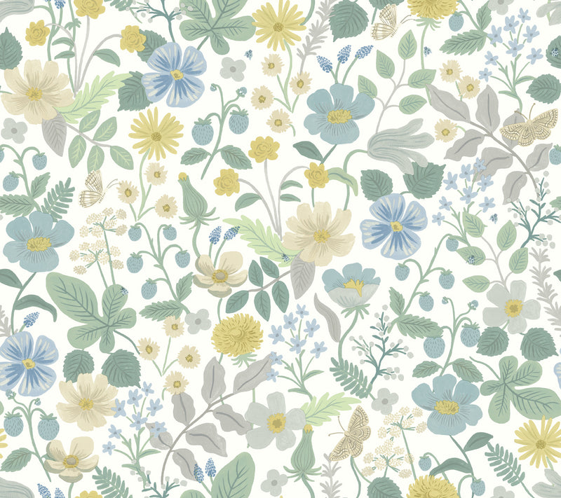 media image for Strawberry Fields Wallpaper in Blue/Green from the Rifle Paper Co. 2nd Edition by York Wallcoverings 278