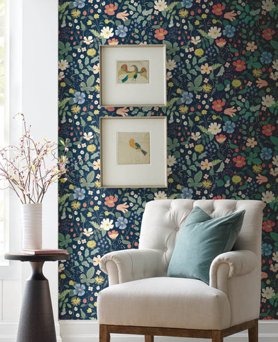 product image for Strawberry Fields Wallpaper in Navy from the Rifle Paper Co. 2nd Edition by York Wallcoverings 96