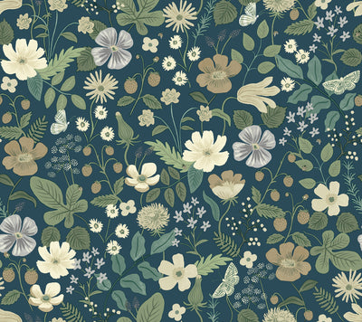 product image of Strawberry Fields Wallpaper in Teal from the Rifle Paper Co. 2nd Edition by York Wallcoverings 537