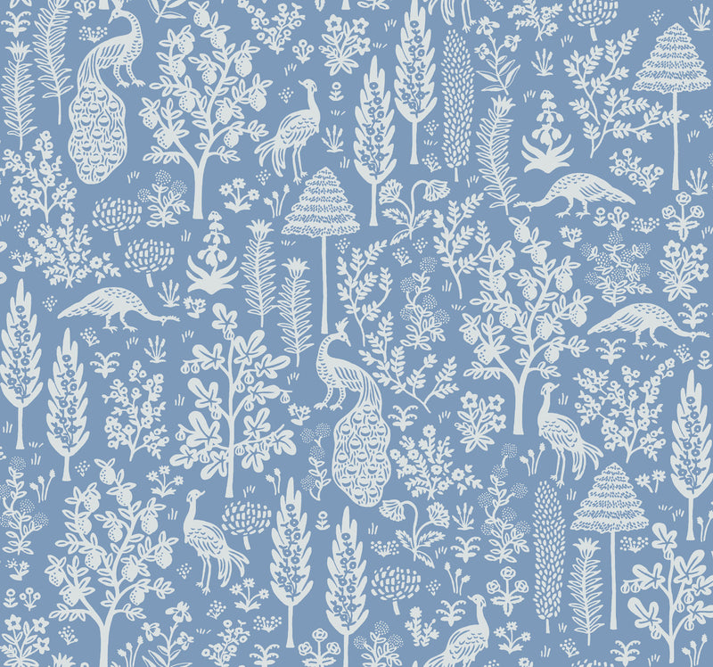 media image for Menagerie Toile Wallpaper in Blue/White from the Rifle Paper Co. 2nd Edition by York Wallcoverings 215