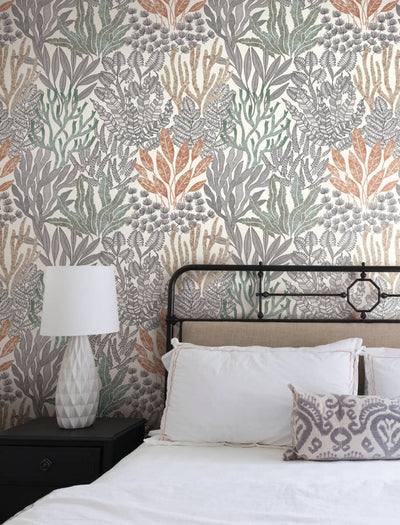 product image for Coral Leaves Wallpaper in Coral Black 51