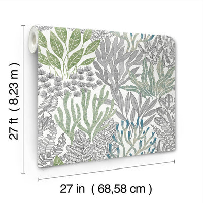 product image for Coral Leaves Wallpaper in Blue & Green 65