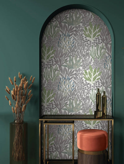 product image for Coral Leaves Wallpaper in Blue & Green 99