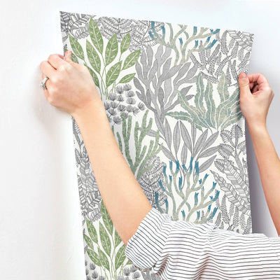 product image for Coral Leaves Wallpaper in Blue & Green 9