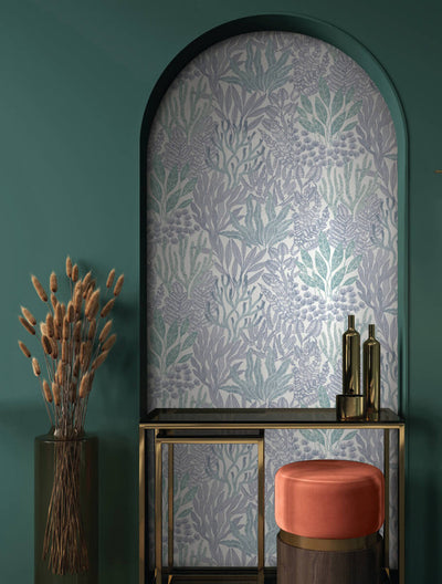 product image for Coral Leaves Wallpaper in Blue & Aqua 19