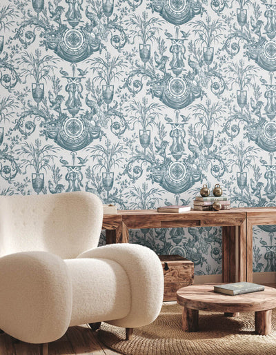 product image for Avian Fountain Toile Wallpaper in Jade 49