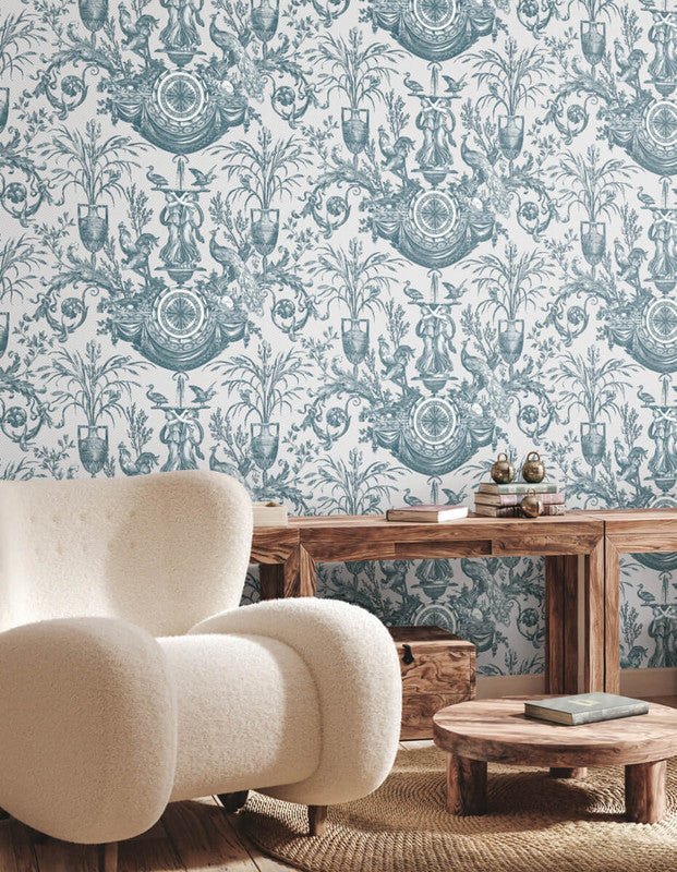 media image for Avian Fountain Toile Wallpaper in Jade 254