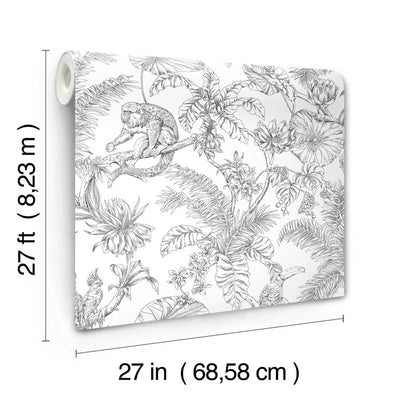 product image for Tropical Sketch Toile Wallpaper in Black 7