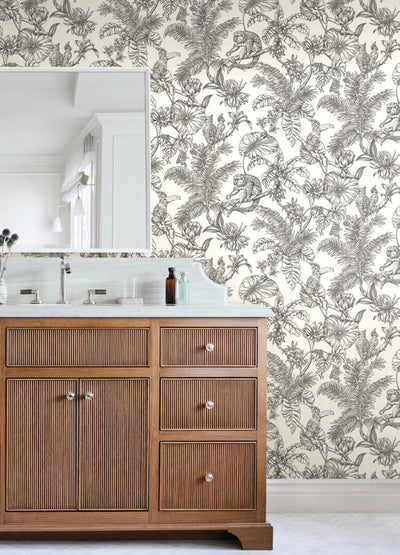 product image for Tropical Sketch Toile Wallpaper in Black 83