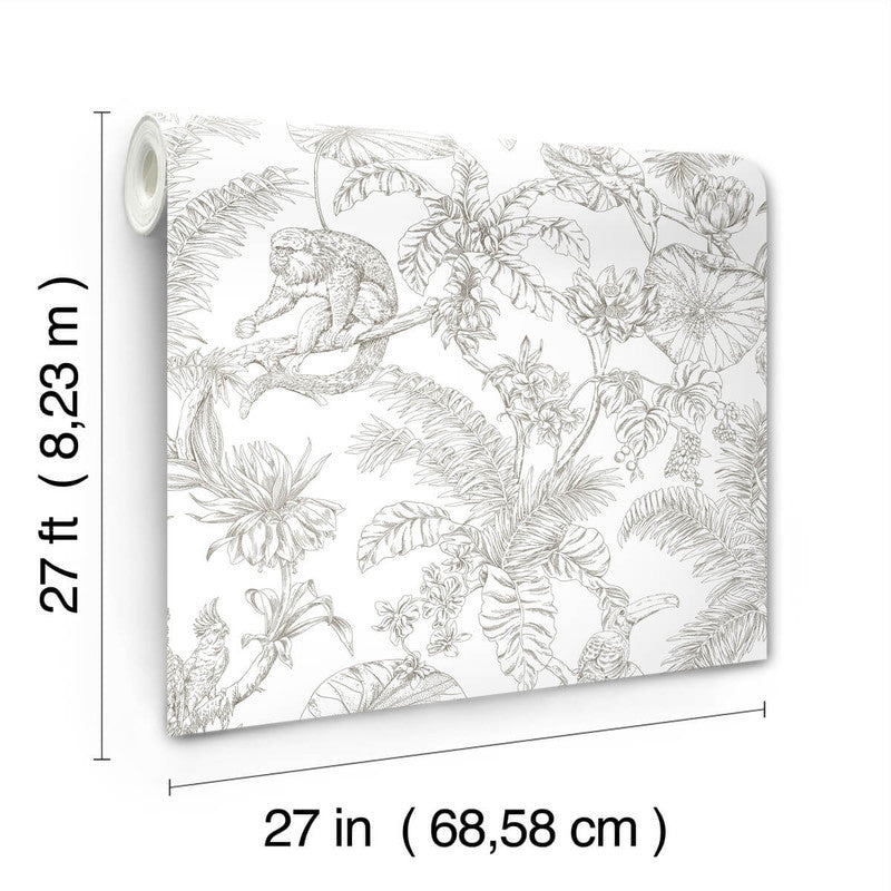 media image for Tropical Sketch Toile Wallpaper in Brown 292