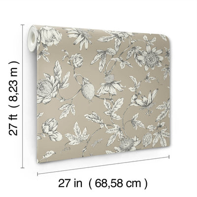 product image for Passion Flower Toile Wallpaper in Linen 59