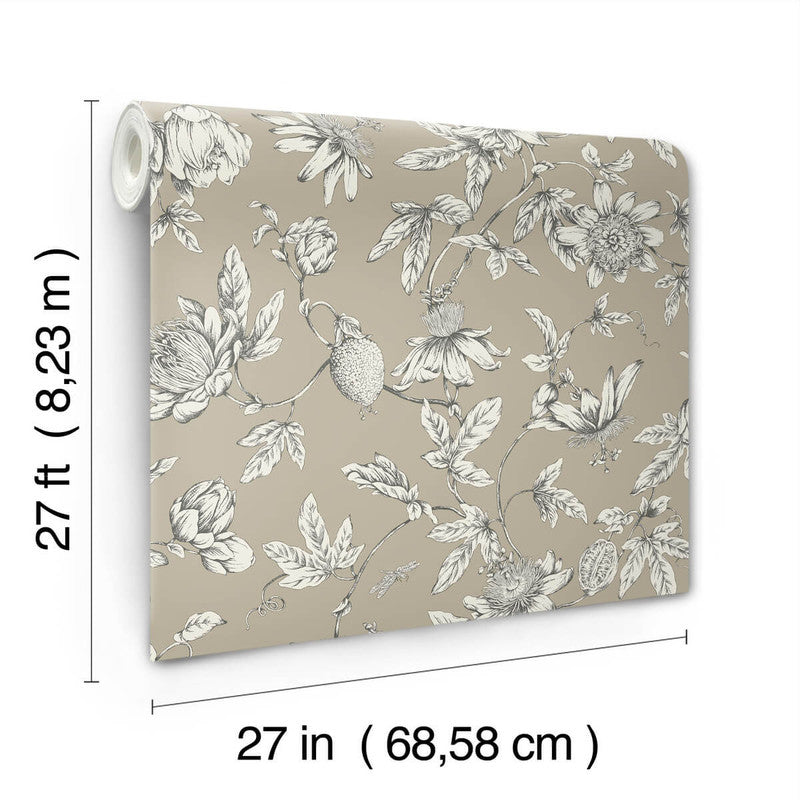 media image for Passion Flower Toile Wallpaper in Linen 251