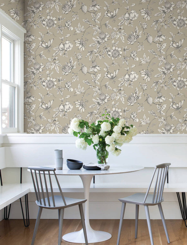 media image for Passion Flower Toile Wallpaper in Linen 233