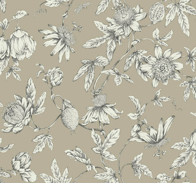 product image for Passion Flower Toile Wallpaper in Linen 0