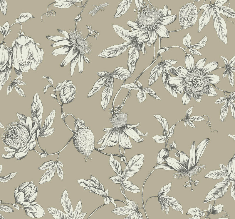 media image for Passion Flower Toile Wallpaper in Linen 258