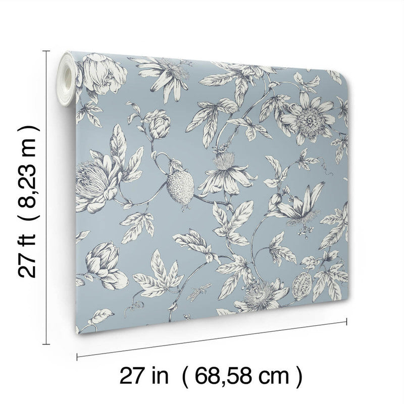 media image for Passion Flower Toile Wallpaper in Sky Blue 293