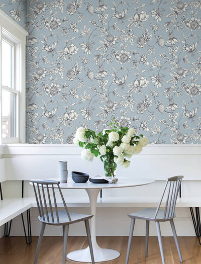 product image for Passion Flower Toile Wallpaper in Sky Blue 26