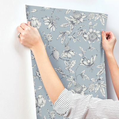 product image for Passion Flower Toile Wallpaper in Sky Blue 69