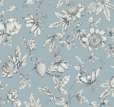 product image for Passion Flower Toile Wallpaper in Sky Blue 83