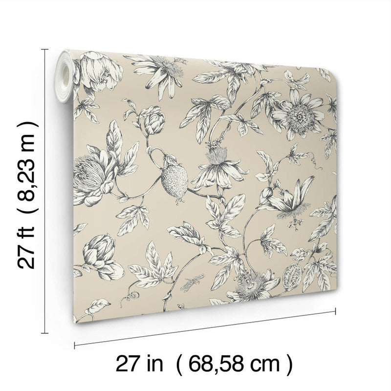 media image for Passion Flower Toile Wallpaper in Beige 244