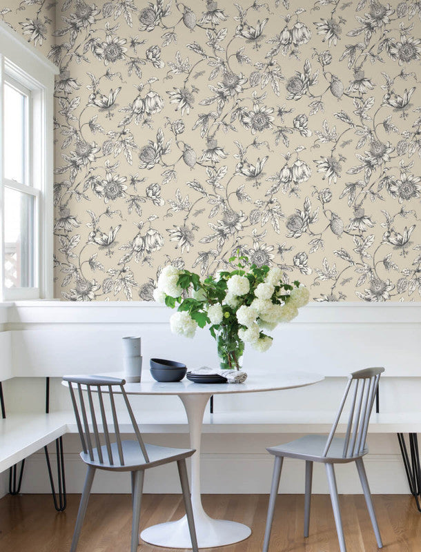 media image for Passion Flower Toile Wallpaper in Beige 25