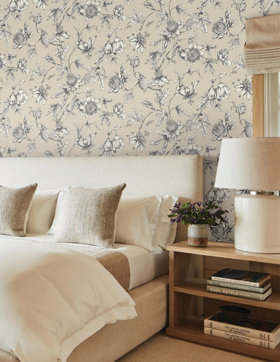 product image for Passion Flower Toile Wallpaper in Beige 11