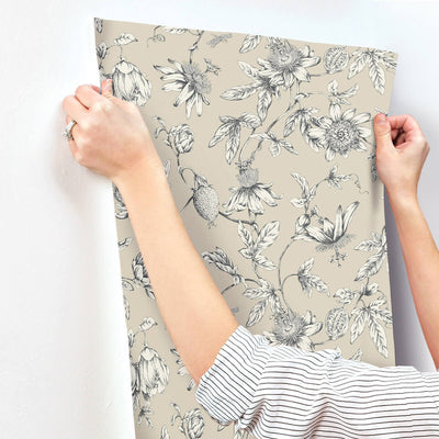 product image for Passion Flower Toile Wallpaper in Beige 64