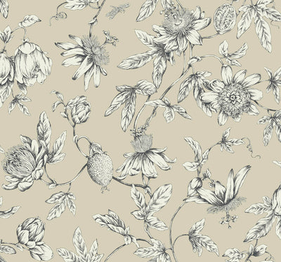 product image of Passion Flower Toile Wallpaper in Beige 563