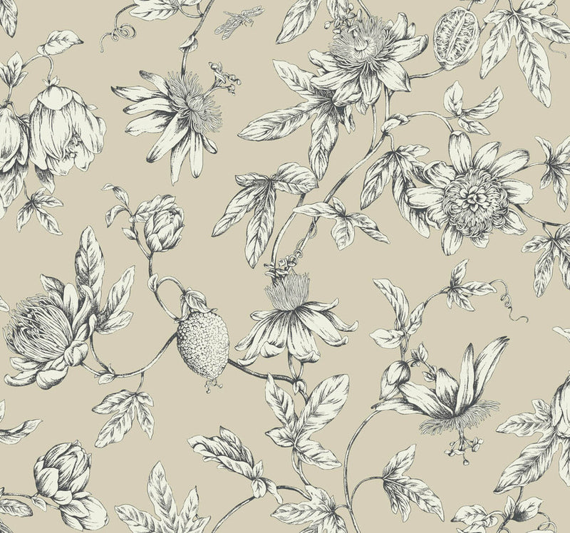 media image for Passion Flower Toile Wallpaper in Beige 221