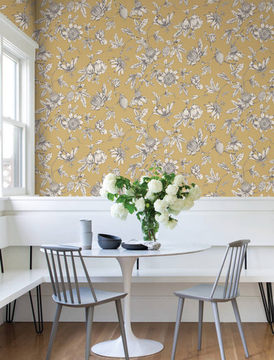 product image for Passion Flower Toile Wallpaper in Harvest 49