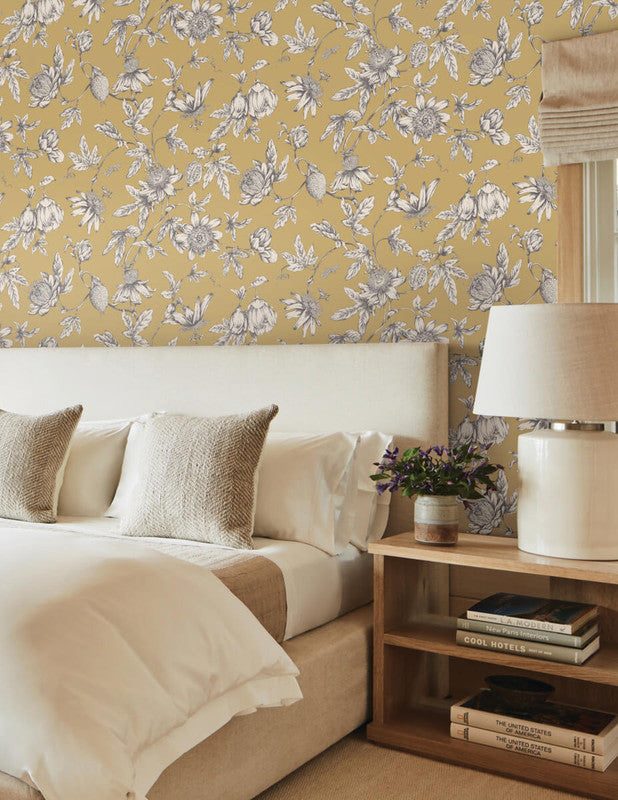 media image for Passion Flower Toile Wallpaper in Harvest 295