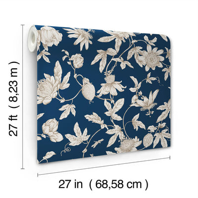 product image for Passion Flower Toile Wallpaper in Navy 0