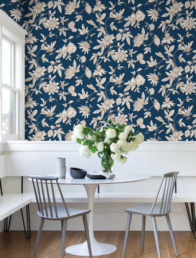 product image for Passion Flower Toile Wallpaper in Navy 85