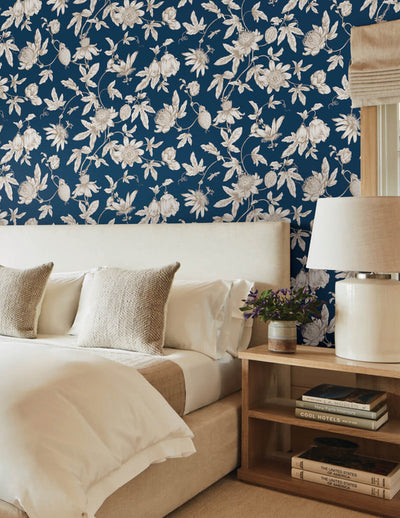 product image for Passion Flower Toile Wallpaper in Navy 79