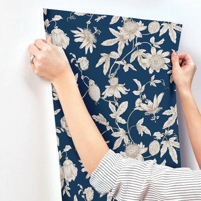 product image for Passion Flower Toile Wallpaper in Navy 82