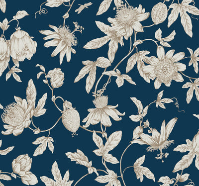 product image of Passion Flower Toile Wallpaper in Navy 54