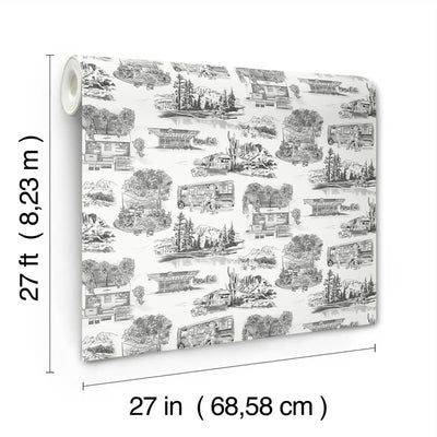 product image for Modern Vista Toile Wallpaper in Black 77