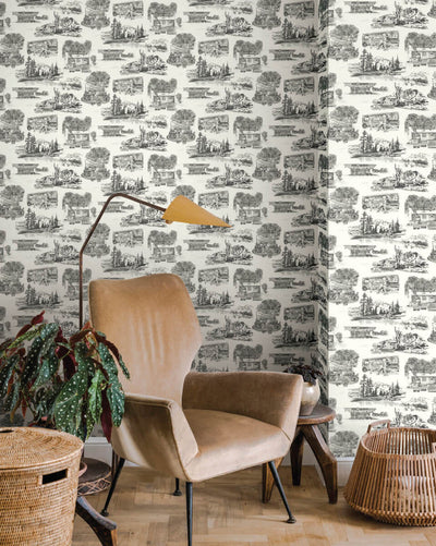 product image for Modern Vista Toile Wallpaper in Black 66