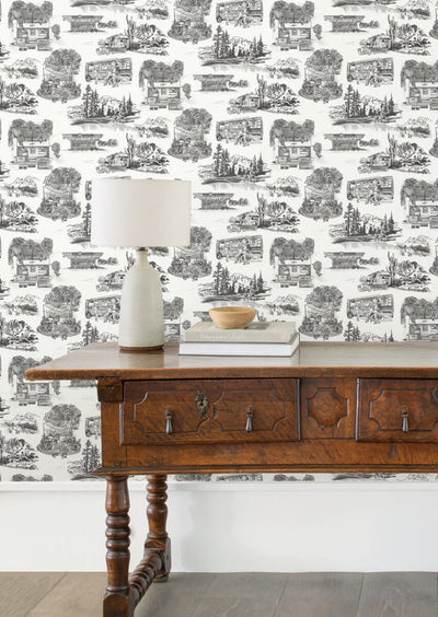 product image for Modern Vista Toile Wallpaper in Black 43