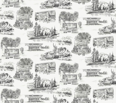 product image of Modern Vista Toile Wallpaper in Black 548