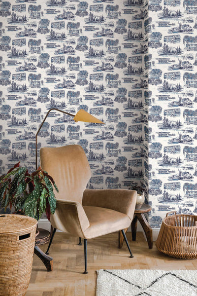 product image for Modern Vista Toile Wallpaper in Navy 68